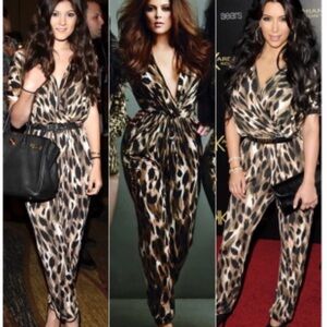 Kardashian Kollection Leopard Shortsleeve Print Jumpsuit size Large
